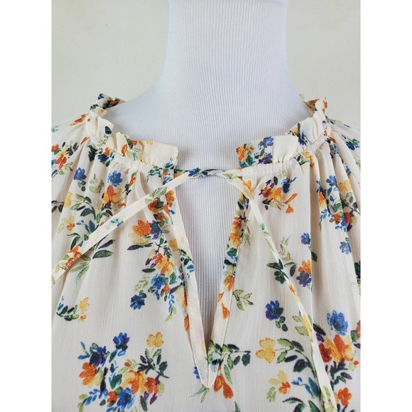 Vici Dress Large Women Long‎ Sleeve Boho Floral Swing Ivory Tiered Ruffle Neck - Picture 3 of 13